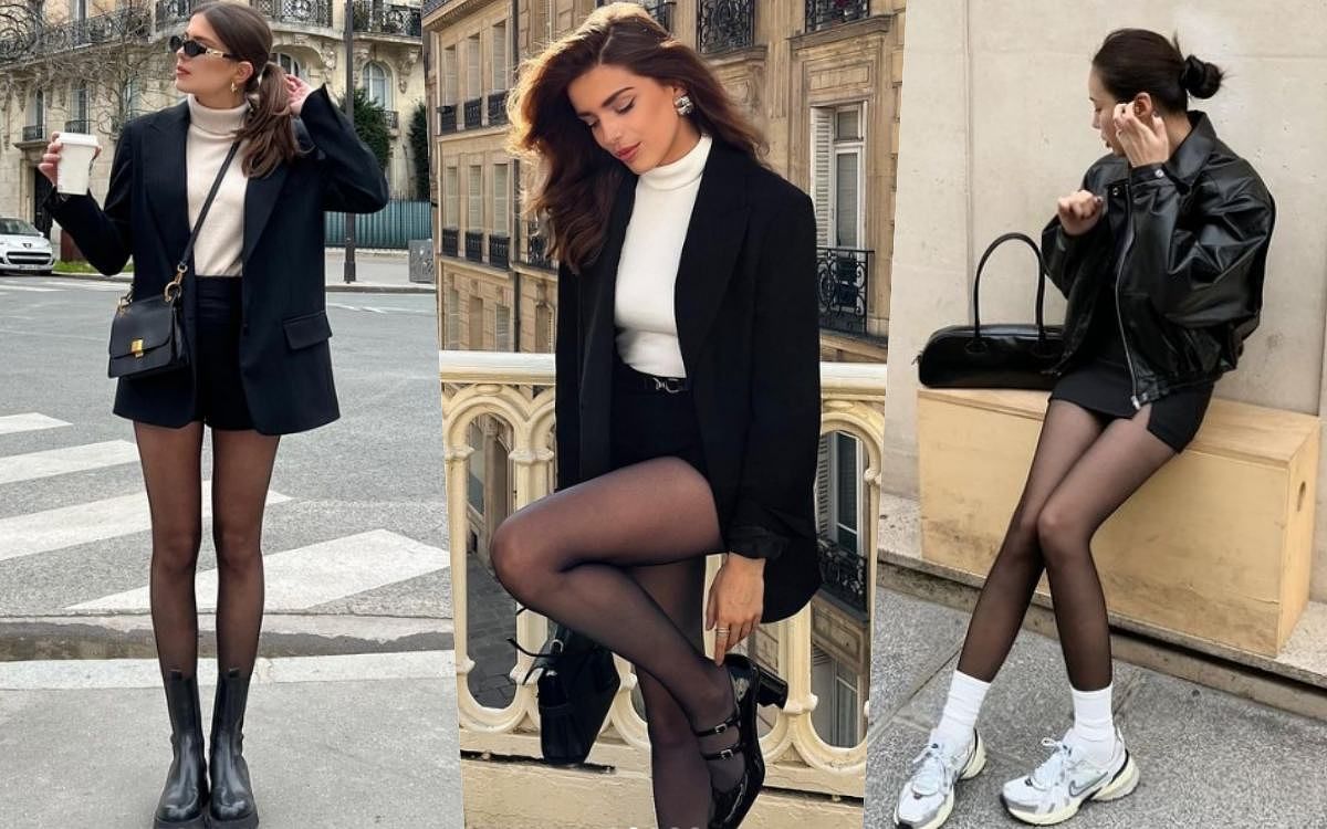 秋冬黑短裙穿搭