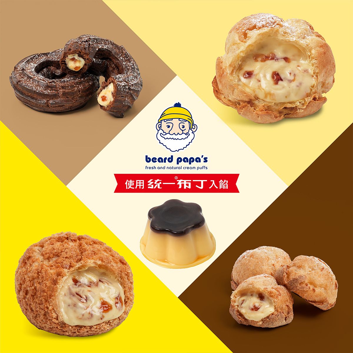 布丁卡士達內餡同樣可與beard papa's日式泡芙、菠蘿泡芙、mini泡芙<各式招牌餅皮融合2